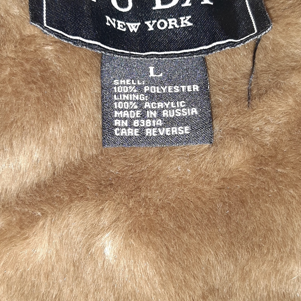 Fuda New York Coat  Jacket Womens Sz L  Tan Beige Acrylic Suede - Picture 3 of 6